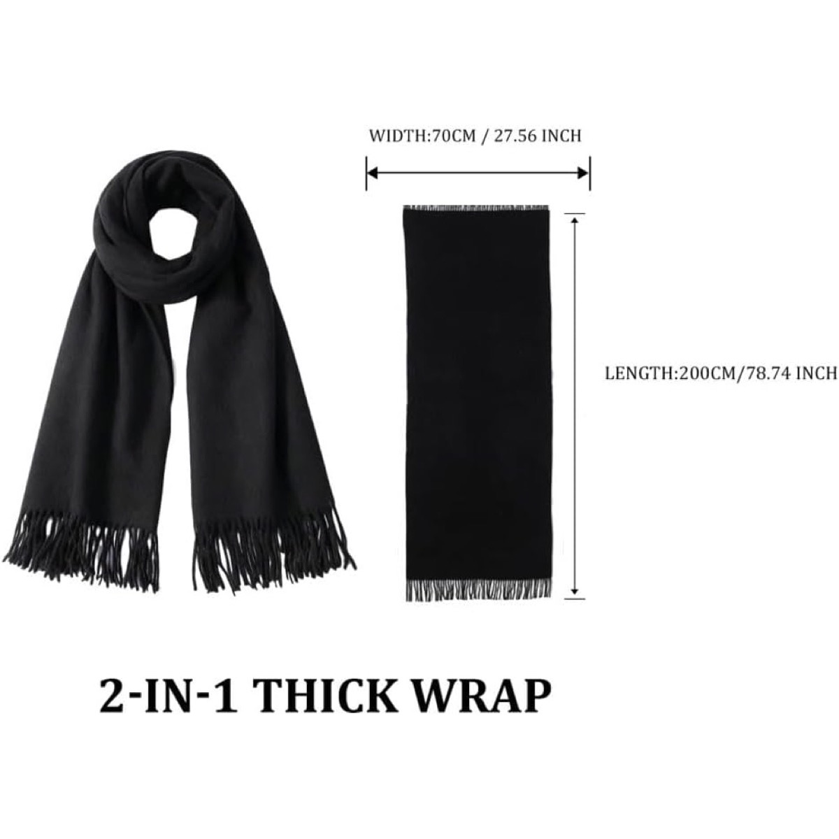 Winter Wool Blend Scarf Shawl Wrap for Women and Men | Thick Warm Solid Color Wrap, Extra-Long 78" Versatile Styling 3