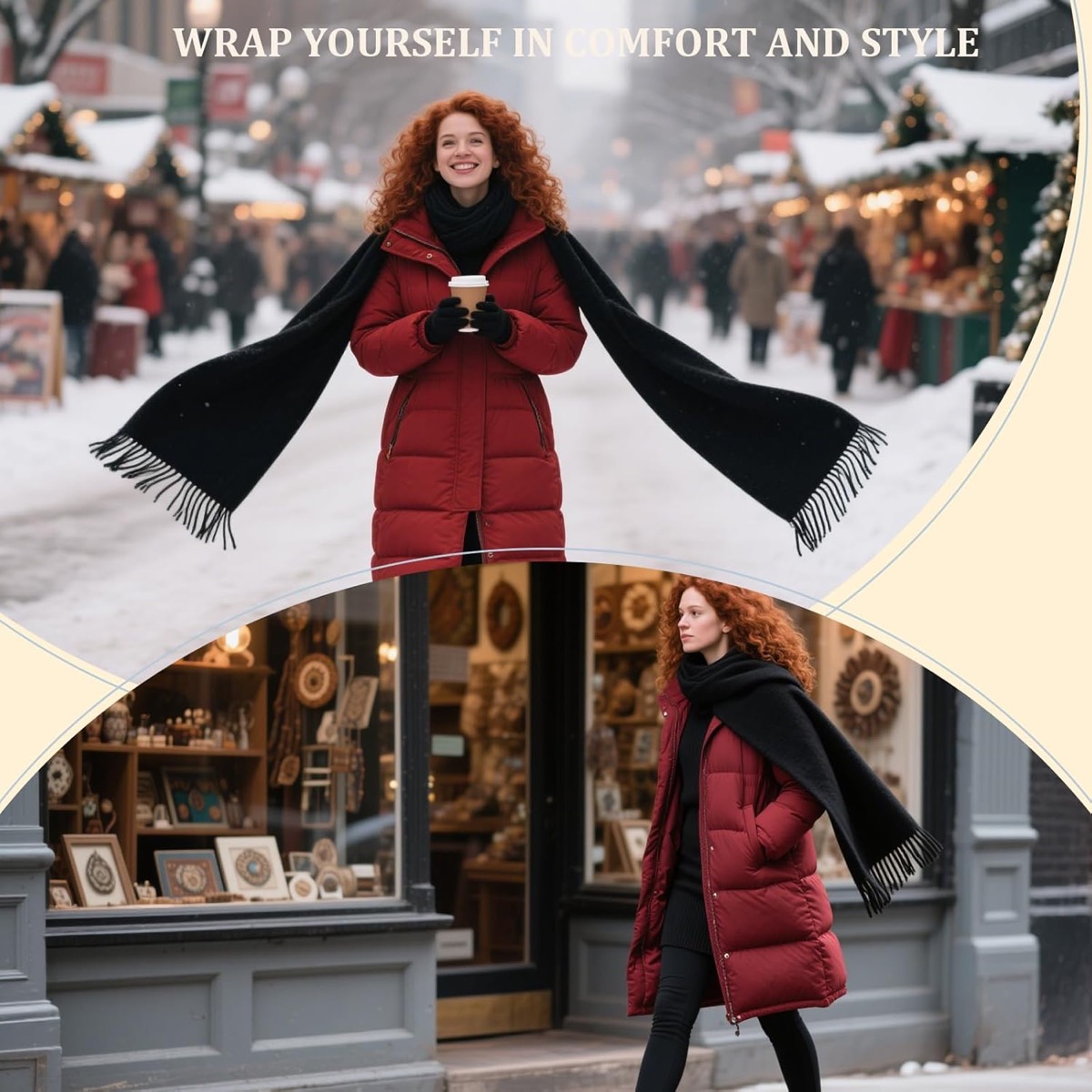 Winter Wool Blend Scarf Shawl Wrap for Women and Men | Thick Warm Solid Color Wrap, Extra-Long 78" Versatile Styling 6