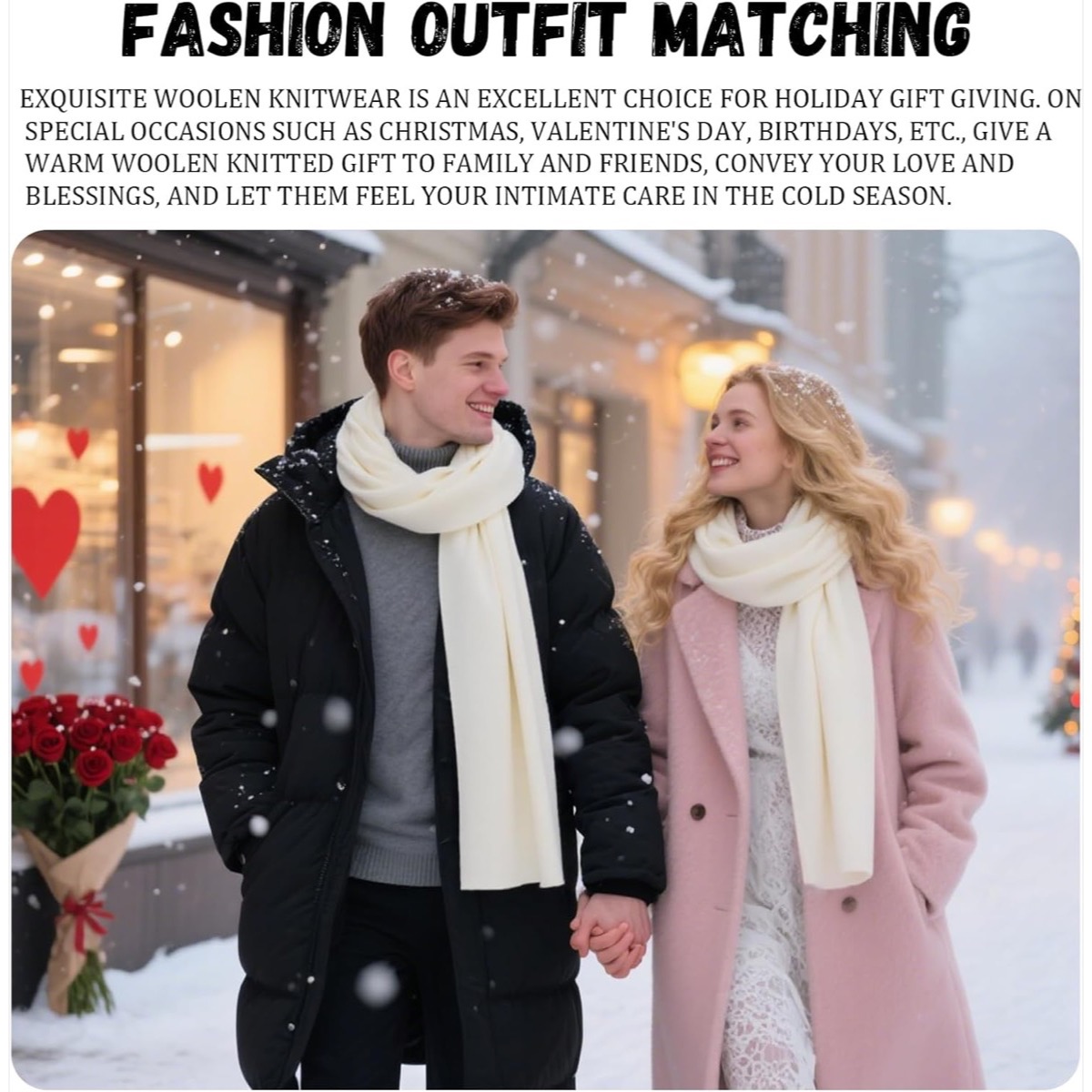 Knitted Wool Scarf for Women and Men | Soft Warm Winter Wrap Scarf with Fringe, 63" x 9.8" Versatile Cold Weather Styling 3